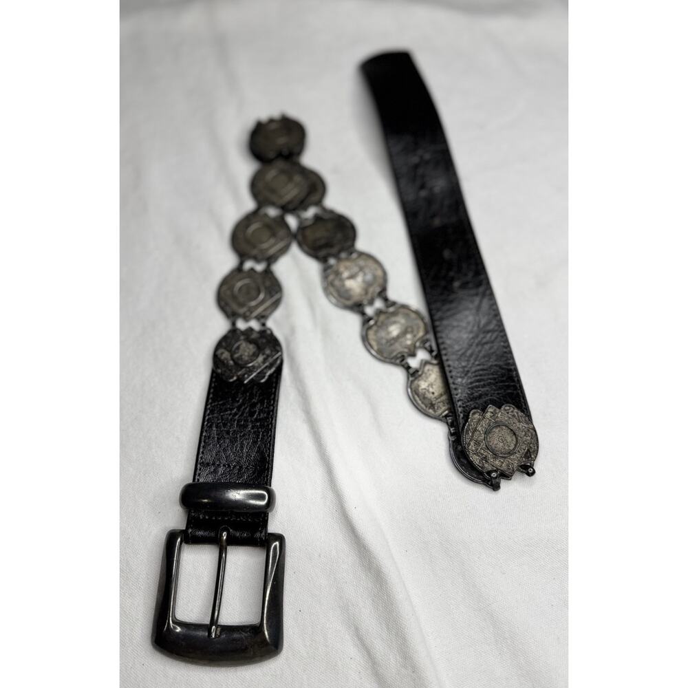 Sandy Duftler Designs Black Leather Metal Concho Belt Size Medium